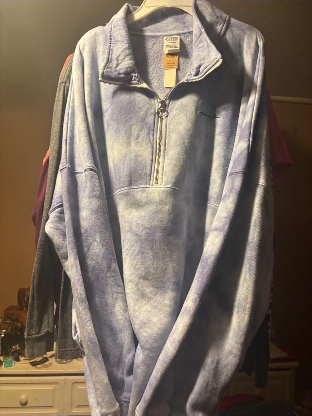 PINK Victoria's Secret Lavender Tie-Dye Quarter-Zip Pullover